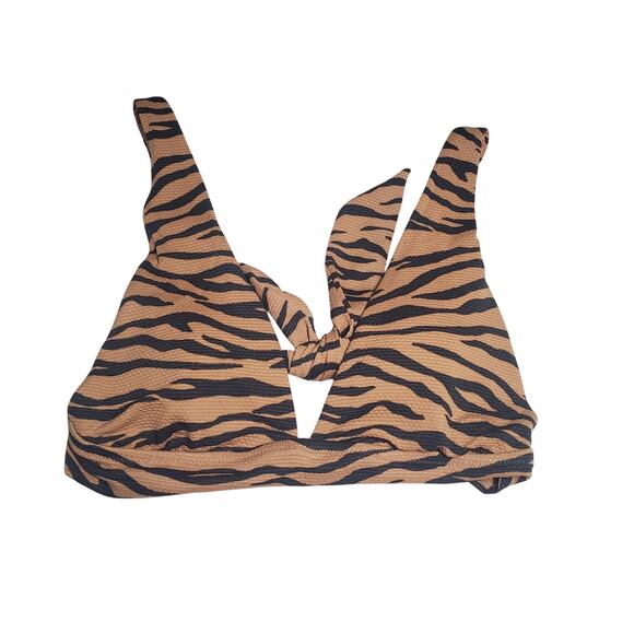 🔥 Aerie Tiger Print Triangle Bikini Top NWT S Swimwear NEW Brown Black Animal - Picture 3 of 11